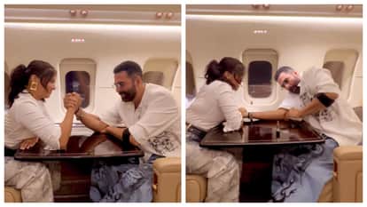 Wamiqa Gabbi Beats Akshay Kumar In Fun Arm Wrestling Match At Bhooth Bangla Promotions see viral video