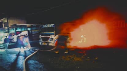 Bus catches fire after high tension line falls in Bareilly