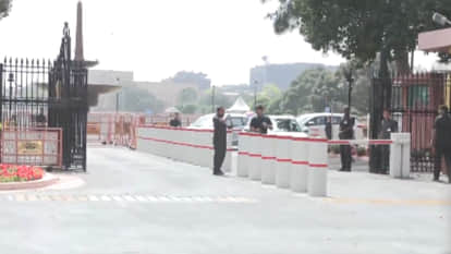 parliament complex security siren boom after a barrier boom falls entry gate budget session security alert