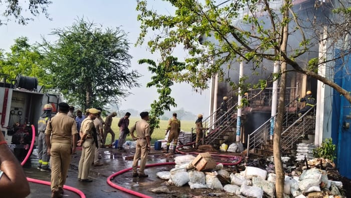 Fire breaks out in two-story house mother and son died from burns husband injured in ballia