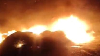 Gravel-Laden Truck Bursts into Flames After Crashing into Power Pole in sonbhadra