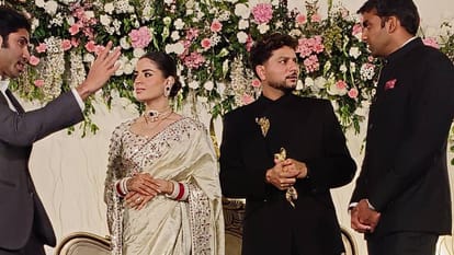 Grand Reception in Lucknow: Cricketer Kuldeep Arrives in a Vintage Car with Bride Vanshika; Coach Gautam Gambh