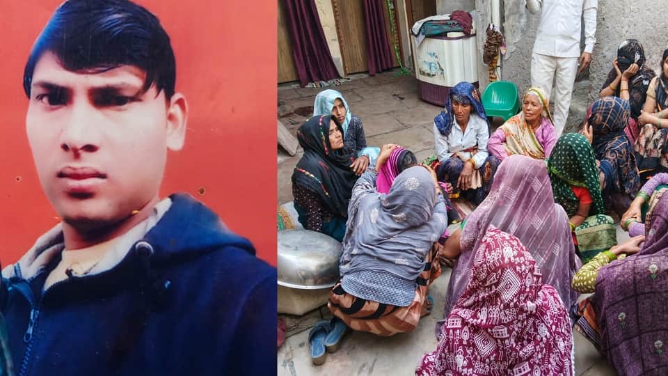 मृतक का फाइल फोटो और विलाप करते परिजन