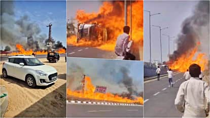 Massive Fire Erupts After Oil Tanker Overturns on NH; Flames Spread Up to 200 Meters; 1 Person Burnt Alive