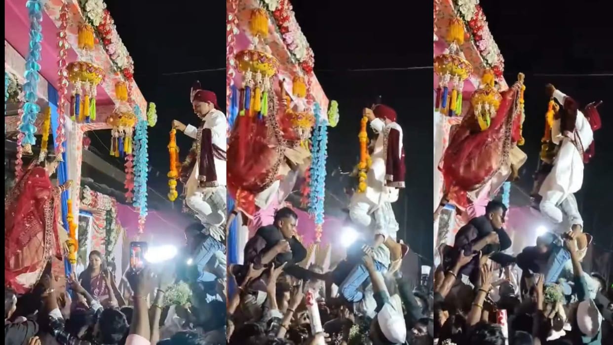 Bride and groom varmala reminded people of the dahi handi festival video goes viral