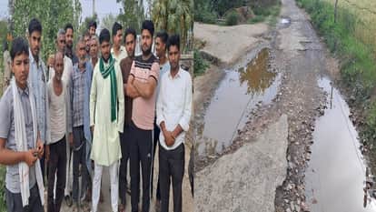 Potholes and waterlogging on the road