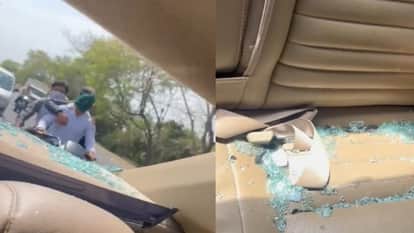 Meerut: 20 bike riders with sticks in their hands vandalized a car moving on the highway, the driver said- sav