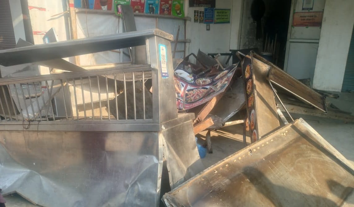 Etawah Accident Out of control car runs over three people  then crashes into a shop three critically injured