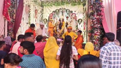 Crowds of devotees throng the Sankata Devi Temple in Lakhimpur Kheri