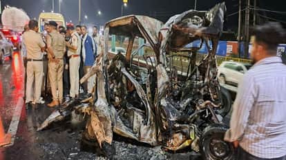 A car caught fire after colliding with a Rajasthan Transport bus, a young woman was burnt alive