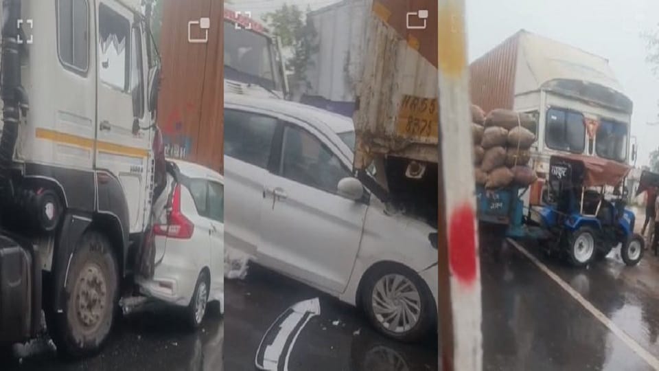 Tractor skids due to rain