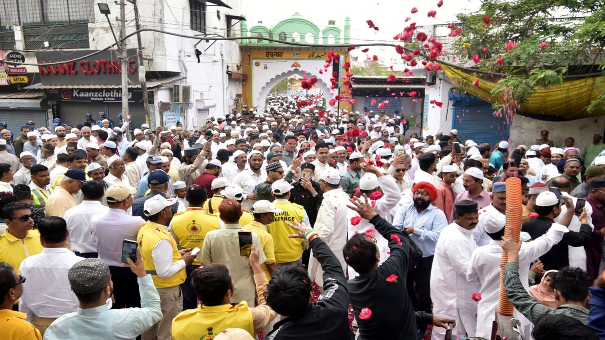 wave of devotion surged at the Idgah, hands raised for peace and security.