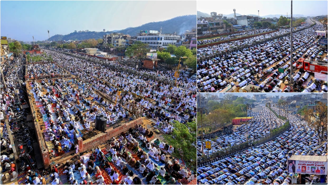 Rajasthan News: Eid-ul-Fitr Namaz Offered on Jaipur-Delhi Highway Large Gathering Prays Peacefully