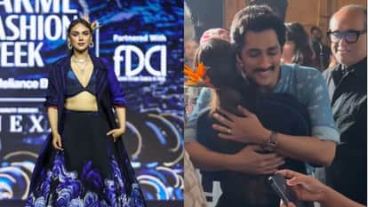 Siddharth Hugs Wife Aditi Rao Hydari As She Closed Runway In Midnight Blue Lehenga video viral