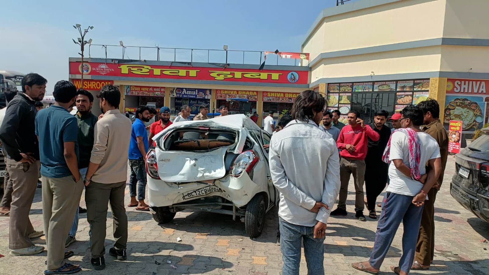 Car Tire Bursts on Highway Skids for Several Meters and Crashes into Dhaba One Girl Dead