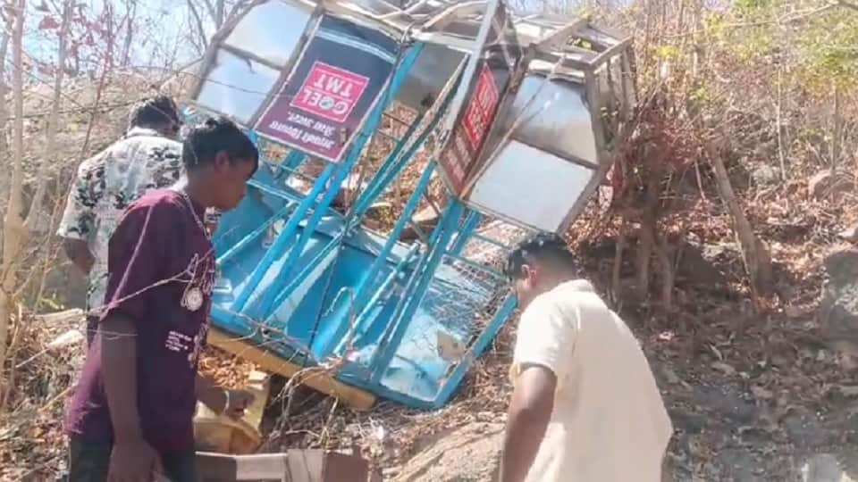 ropeway carrying devotees returning from a visit to the Khallari Mata Temple snapped
