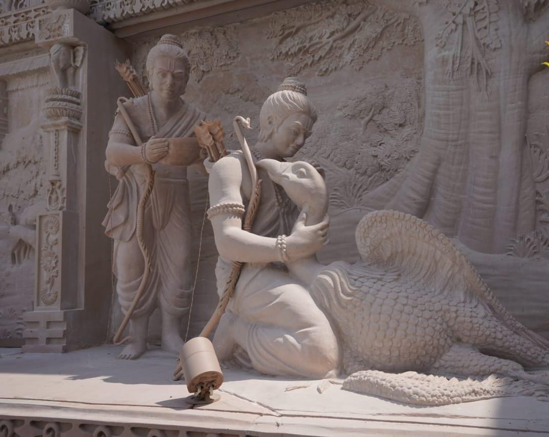 Ayodhya: Divine murals from Ramayana carved on the lower plinth of Ram Temple