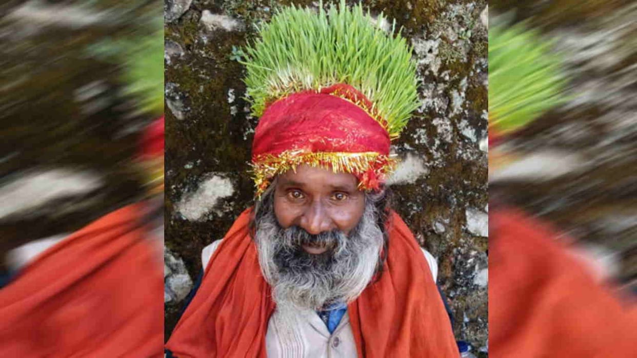 Navratri 2026 Unique Devotion at Dhari Devi Baba Grows Greenery on His Head Dedicates It to Mother Goddess