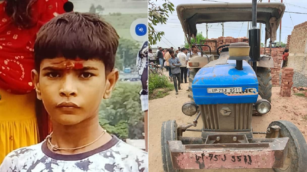 कुनाल की फाइल फोटो और घटनास्थल पर खड़ी ओवरलोड ट्रैक्टर-ट्राली