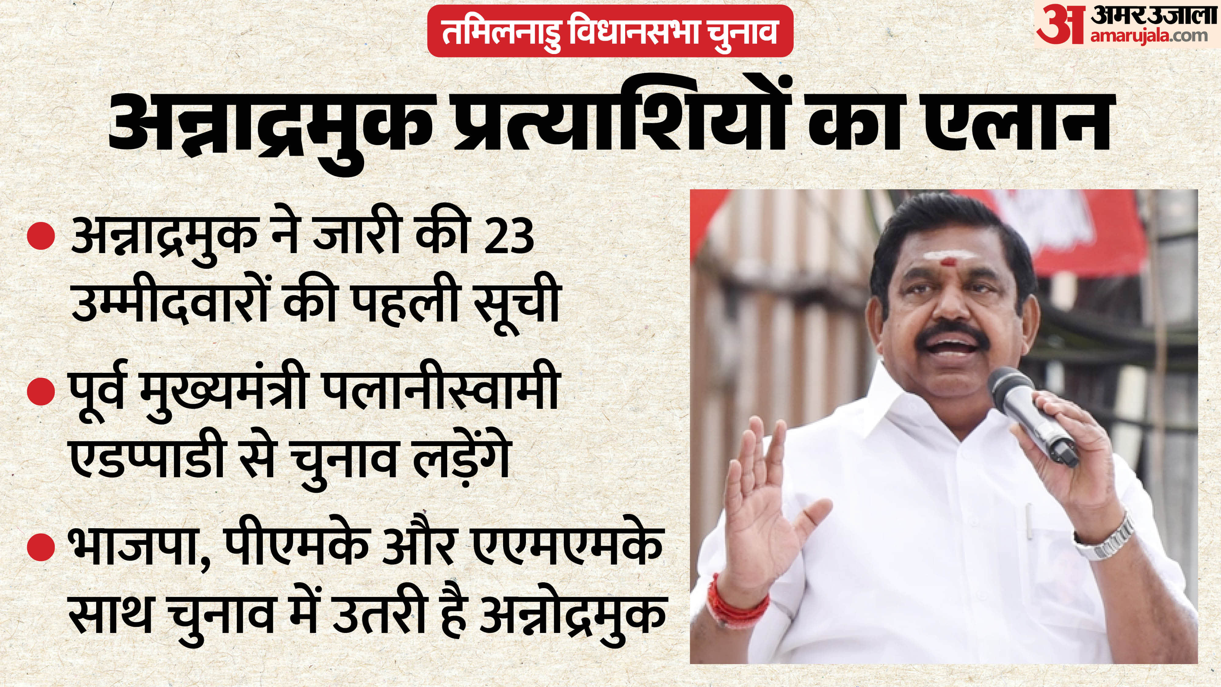 अन्नाद्रमुक प्रत्याशियों की पहली सूची जारी की।