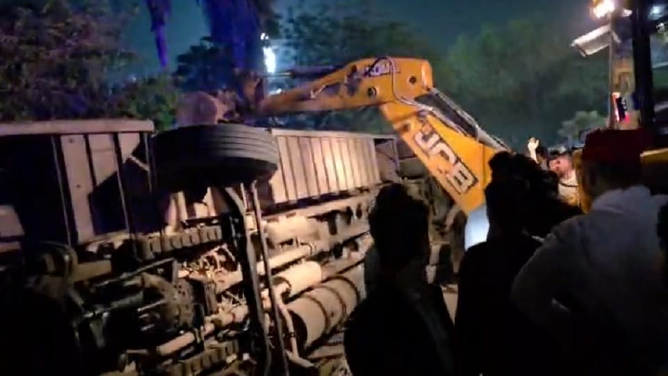 Two passengers killed after sleeper bus overturns near Karol Bagh, Delhi.