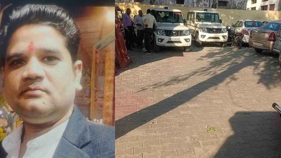 गिरफ्तार लिपिक और एंटी करप्शन टीम की गाड़ियां