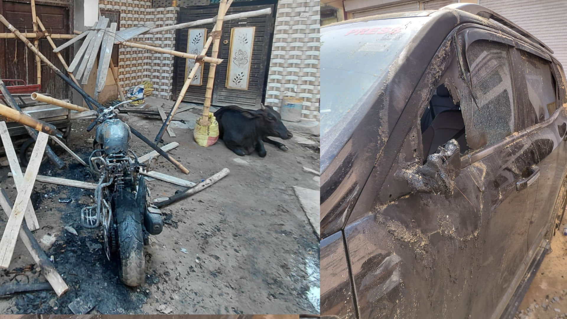 घर के बाहर खड़ी गाड़ी में लगाई आग