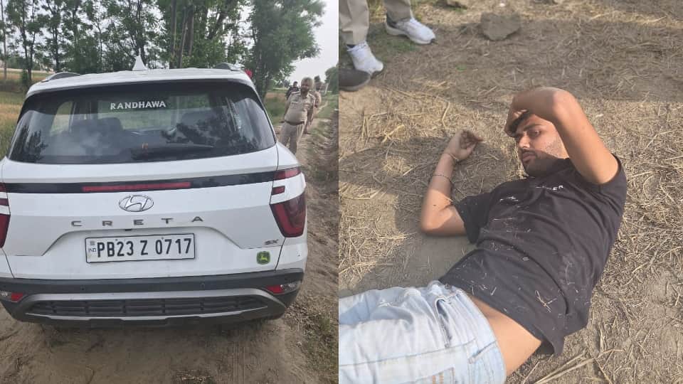 आरोपी की कार और घायल पड़ा शूटर जसप्रीत।