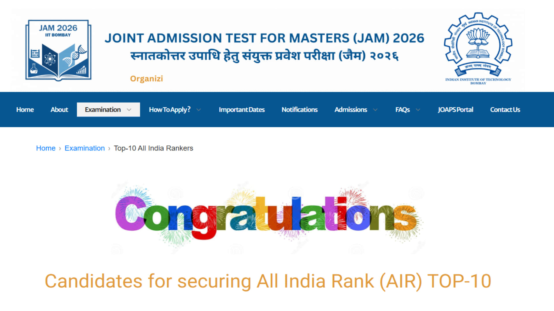 IIT JAM 2026 Topper List