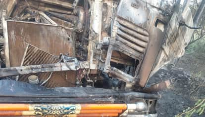 Banda Massive Fire Erupts Following Violent Collision Between Two Trucks Three Burned Alive One Injured