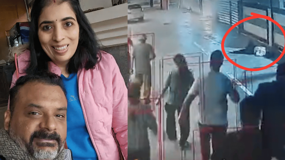 पति सौरभ के साथ शंपा पाठक (पांडे) और सीसीटीवी फुटेज का दृश्य।