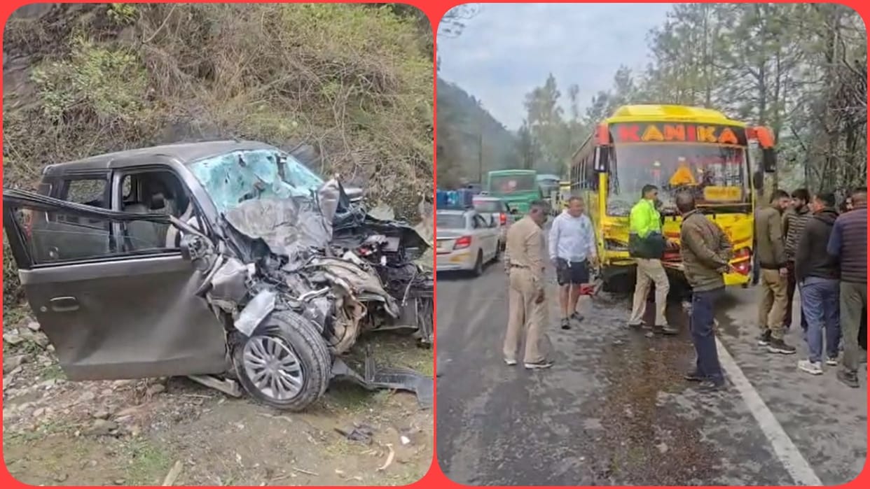 Himachal Horrific Accident Near Pandoh Dam Two Dead Three Injured in Bus-Car Collision