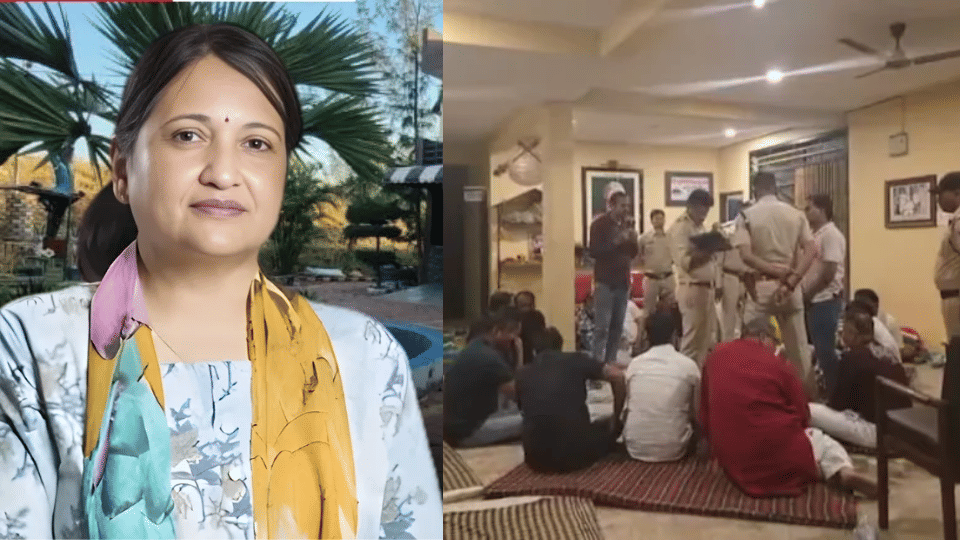 आईएएस वंदना वैद्य और फार्महाउस पर कार्रवाई का दृश्य।