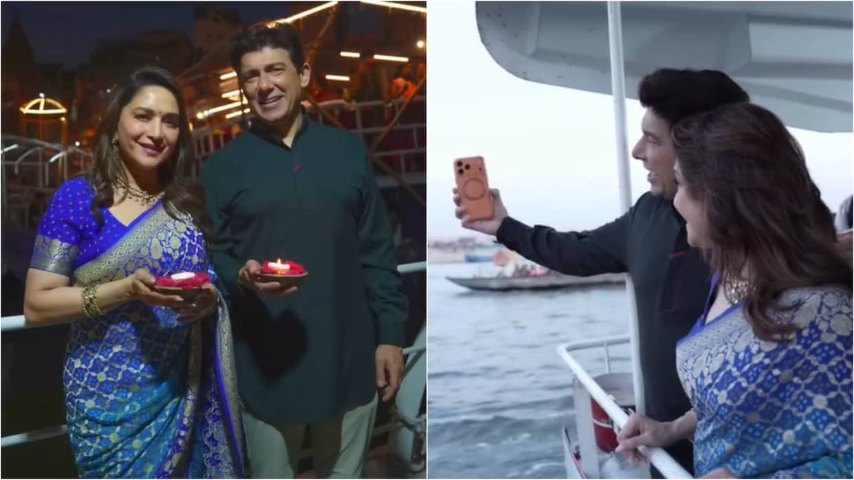 Madhuri Dixit Visit Varanasi with husband Shriram Nene offered prayer at Kashi Vishwanath Temple shares video