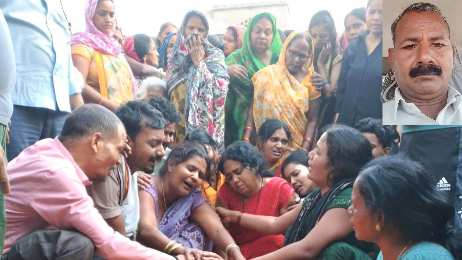 रोते बिलखते परिजन और मृतक की फाइल फोटो