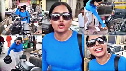 High-Voltage Drama in Jaipur Following Minor Collision: Young Woman Vandalizes Bullet Motorcycle on Road