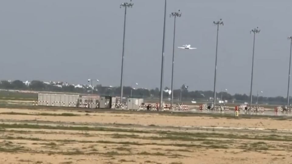 An aircraft carrying CM Yogi Adityanath takes off from the newly inaugurated Noida International Airport