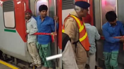 General Gate Was Closed So Two Passenger Tied Themselves To Train Handle Video Viral on Internet