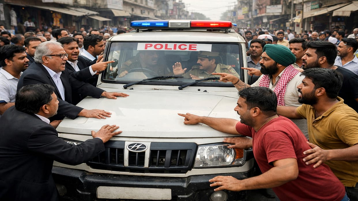 Delhi Cyber Police came to arrest a property dealer on charges of fraud, lawyers stopped the police vehicle