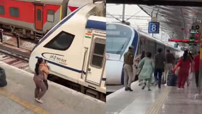 Late female passenger joined hands in front of Vande Bharat for stopping train video goes viral