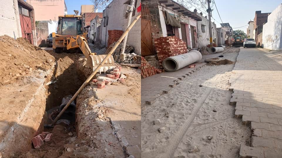 मथुरा रोड पर आशीर्वाद गार्डन में सीवर लाइन के लिए खोदी सड़क