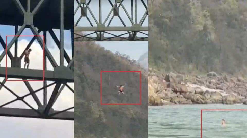 Rishikesh news Youth Jumps into Ganga for Fun from Garud Chatti Bridge Video Goes Viral
