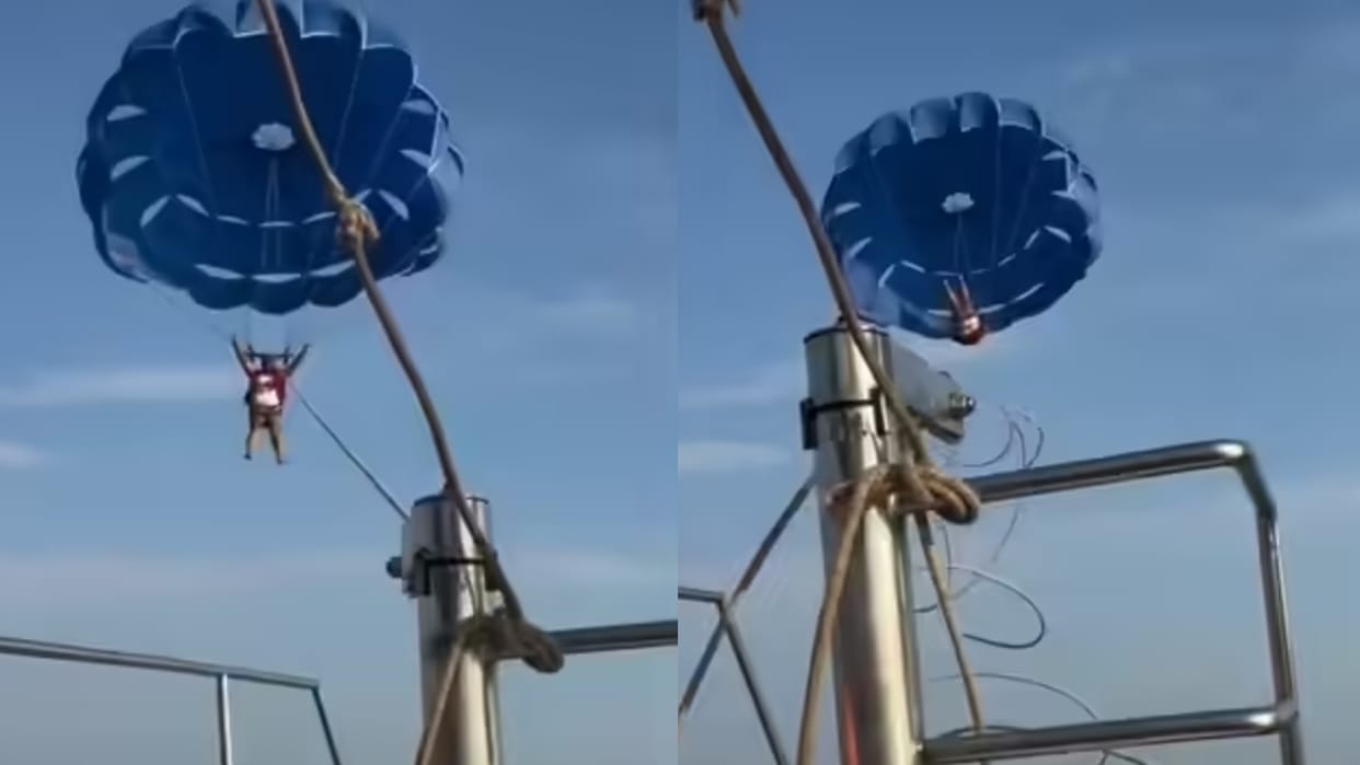 Goa Baga Beach Parasailing Rope Snaps Tourist Falls In Sea Viral Video