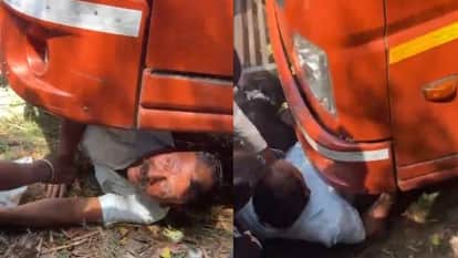 Barabanki: Angry consumer lies down in front of delivery vehicle after not getting gas cylinder