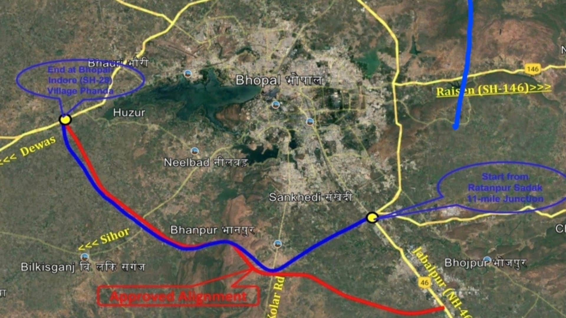 भोपाल वेस्टर्न बायपास के नए एलाइनमेंट को मंजूरी