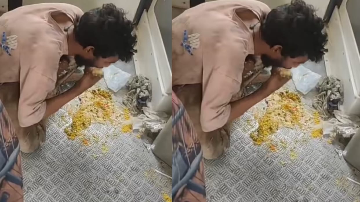 Man Eating Rice From Train Floor His Helplessness Shake People Heartbreaking Moment Goes Viral