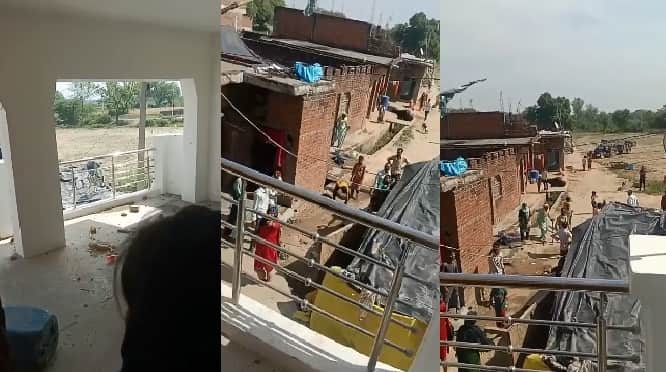 मारपीट के दौरान पथराव करतीं महिलाएं