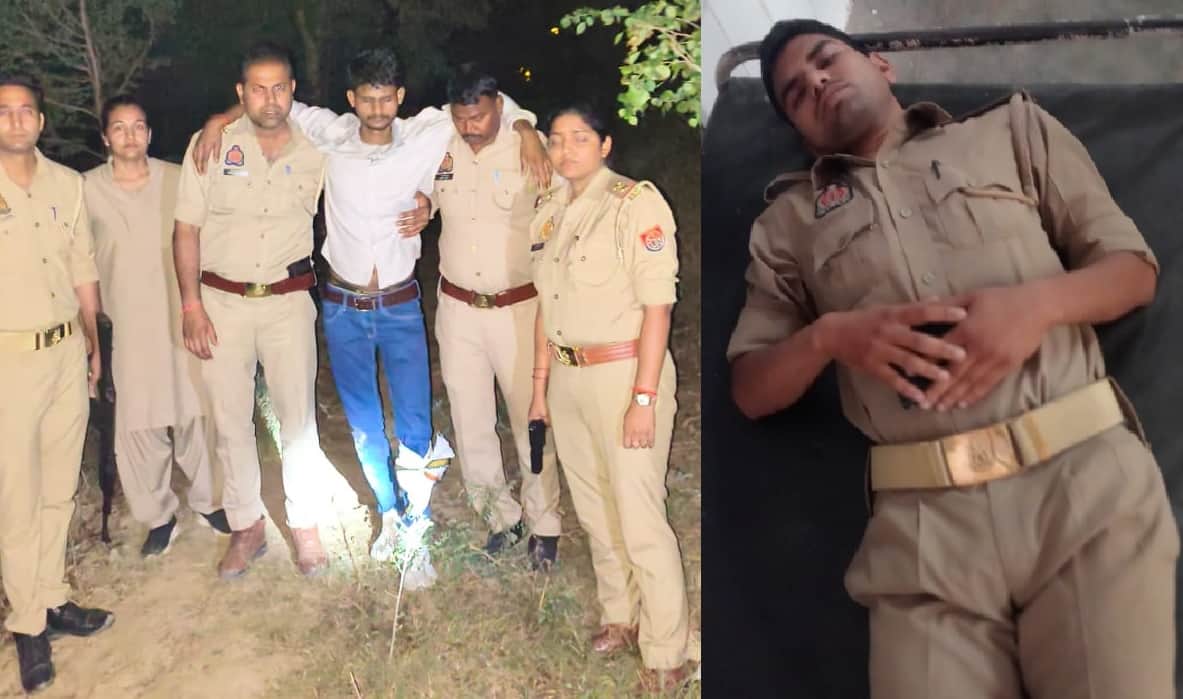 पुलिस की गिरफ्त में आरोपी और घायल सिपाही