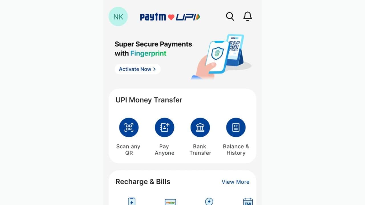 how to setup fingerprint biometric payment authentication on Paytm step by step process