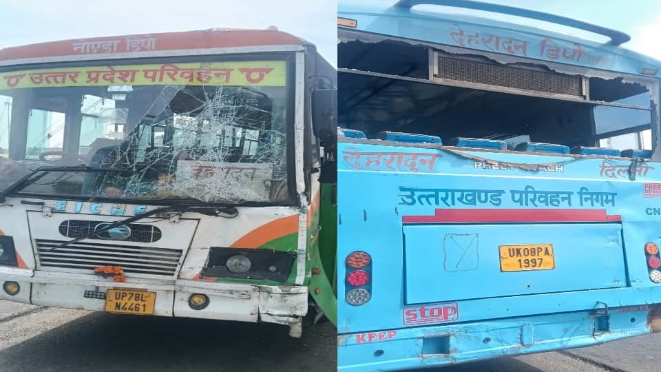 Meerut: Roadways buses collide near Modipuram metro station, drivers of both injured, passengers scream.